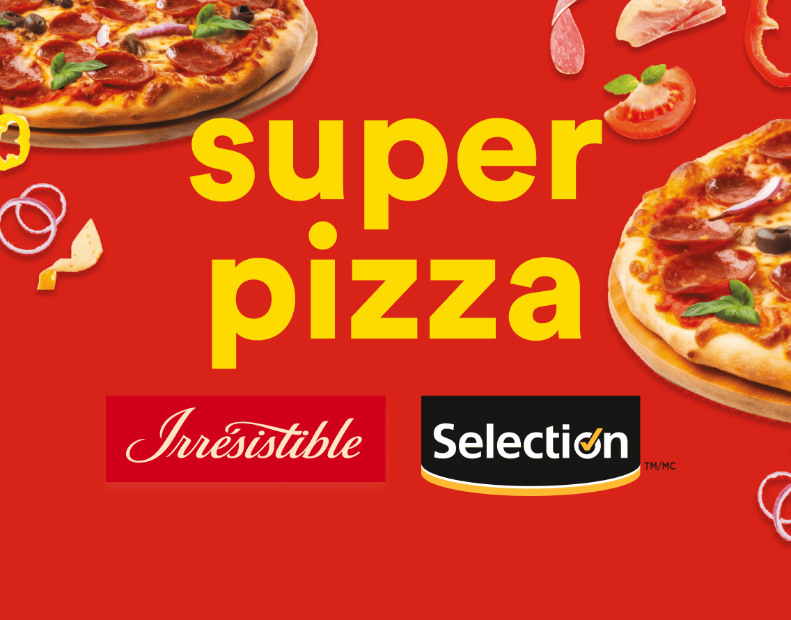 Super pizza, super pas chère. Découvrez 19 variétés de pizzas Irrésistible et Selection en promotion.