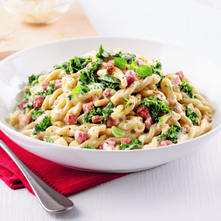 pâtes à la pancetta et kale