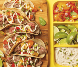 Mini flank steak tacos with lime sour cream
